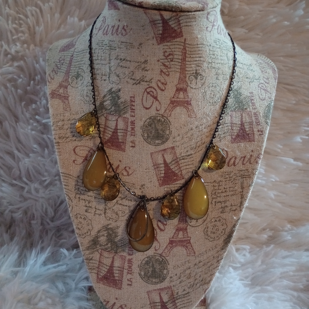 Park Lane Gold and Brown Teardrop Necklace